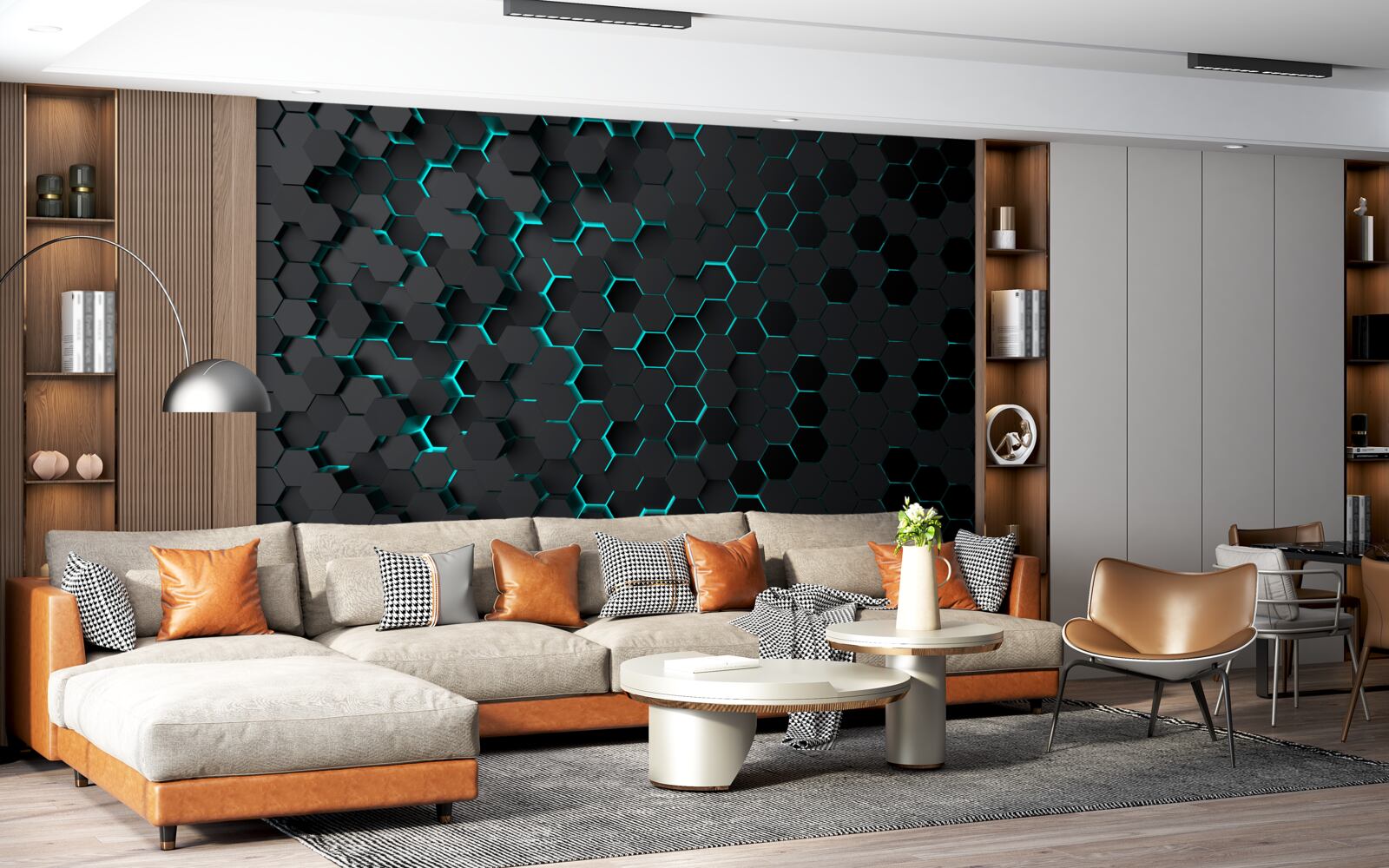 Fototapet neon negru fagure de miere