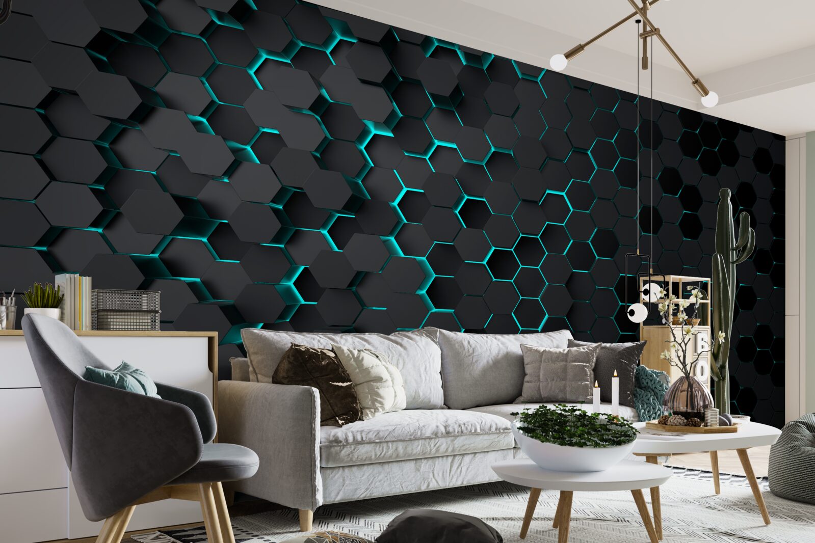 Fototapet neon negru fagure de miere