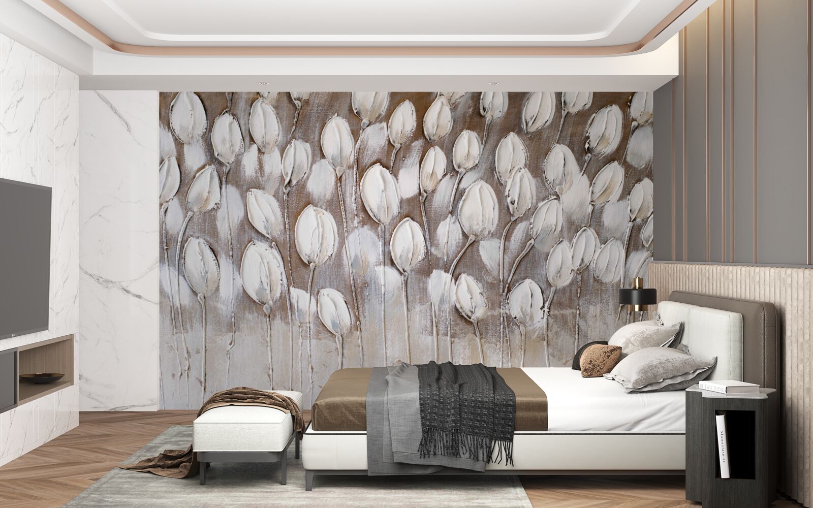 Fototapet lalelele albe de pe câmp nu s-au deschis încă