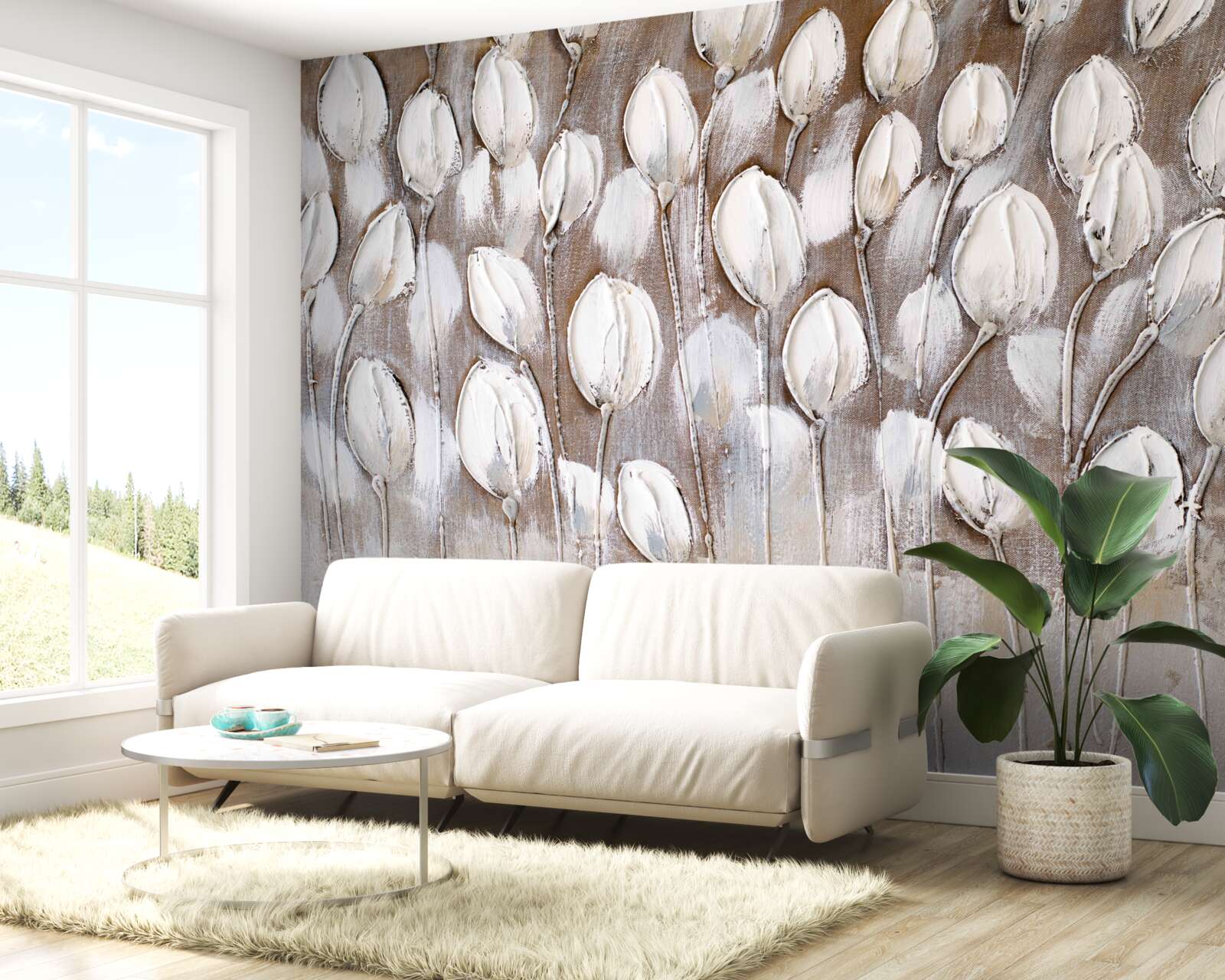 Fototapet lalelele albe de pe câmp nu s-au deschis încă