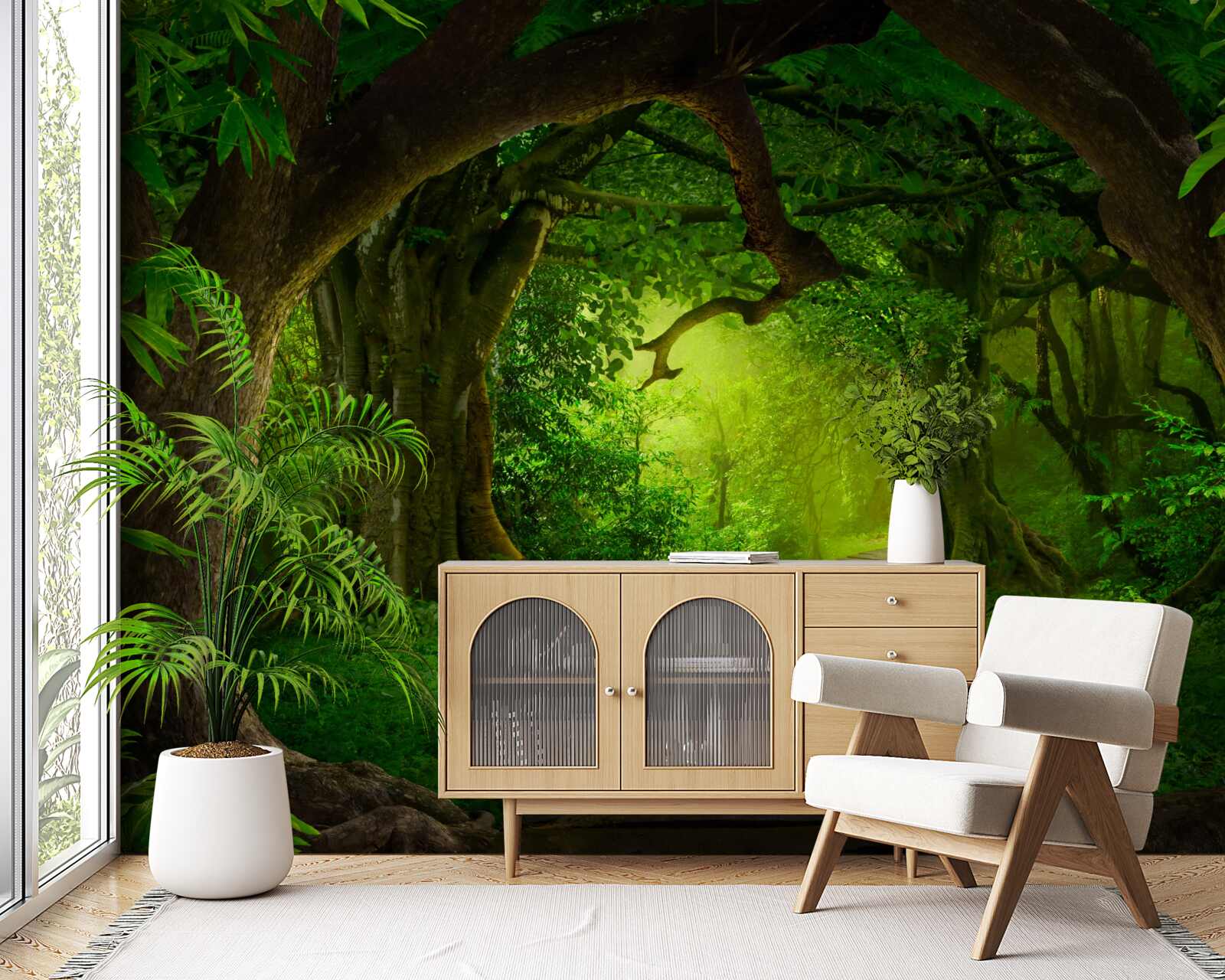 Fototapet cale liberă printre copacii pădurii străvechi