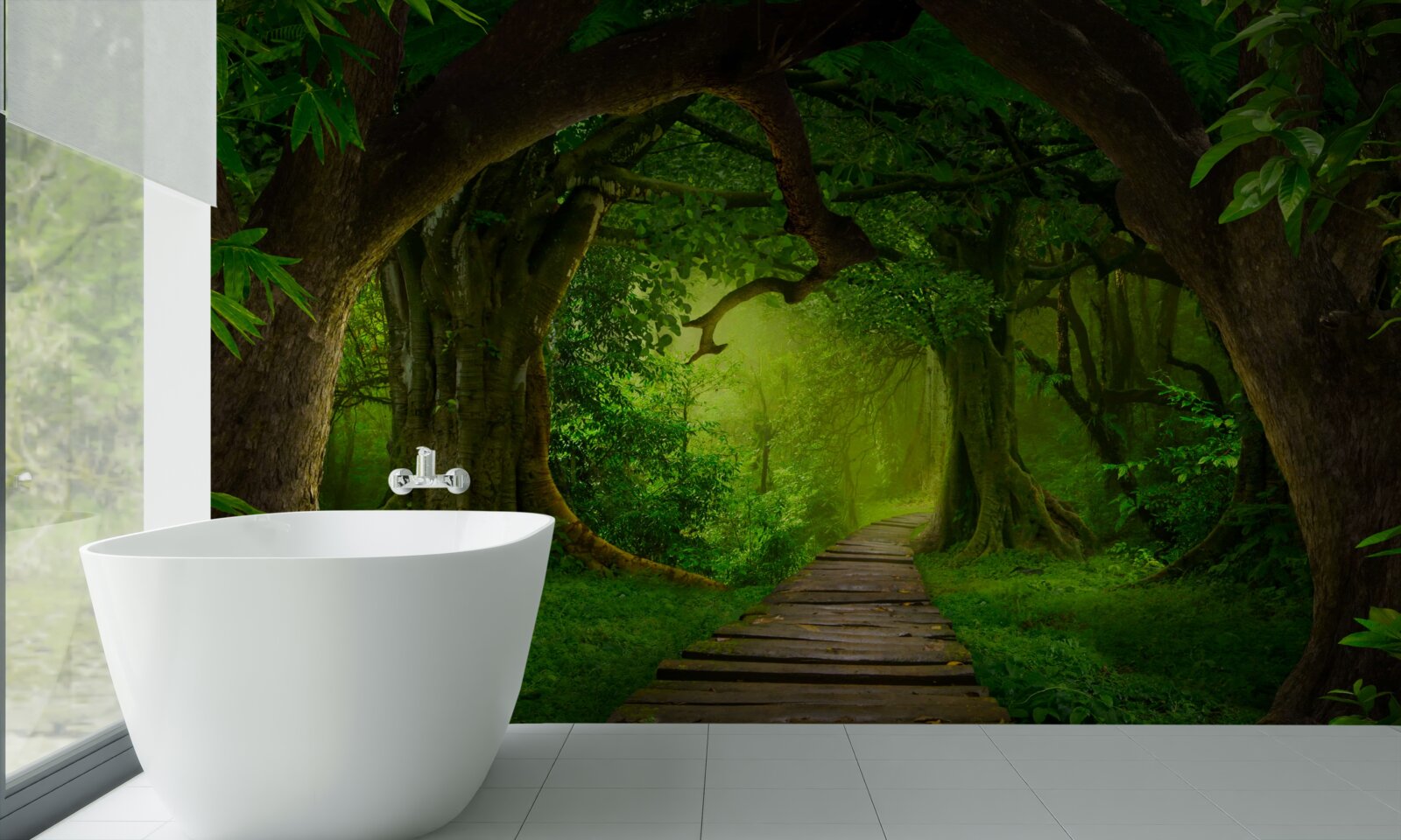 Fototapet cale liberă printre copacii pădurii străvechi