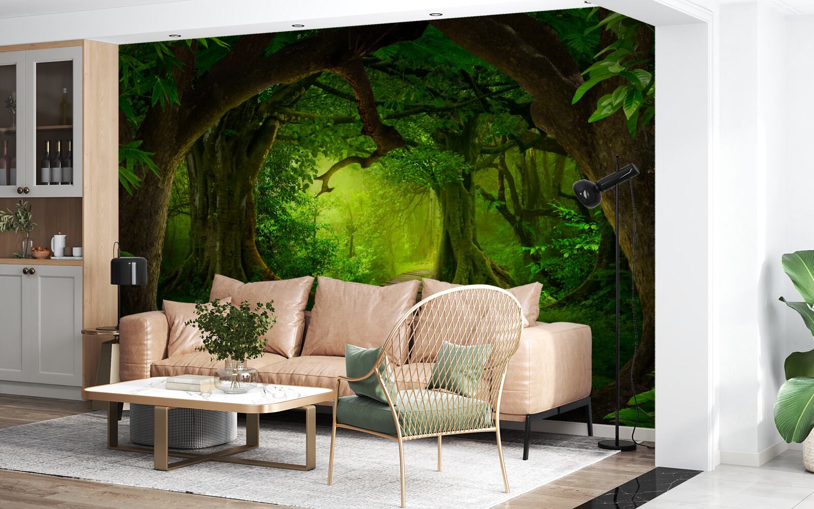 Fototapet cale liberă printre copacii pădurii străvechi