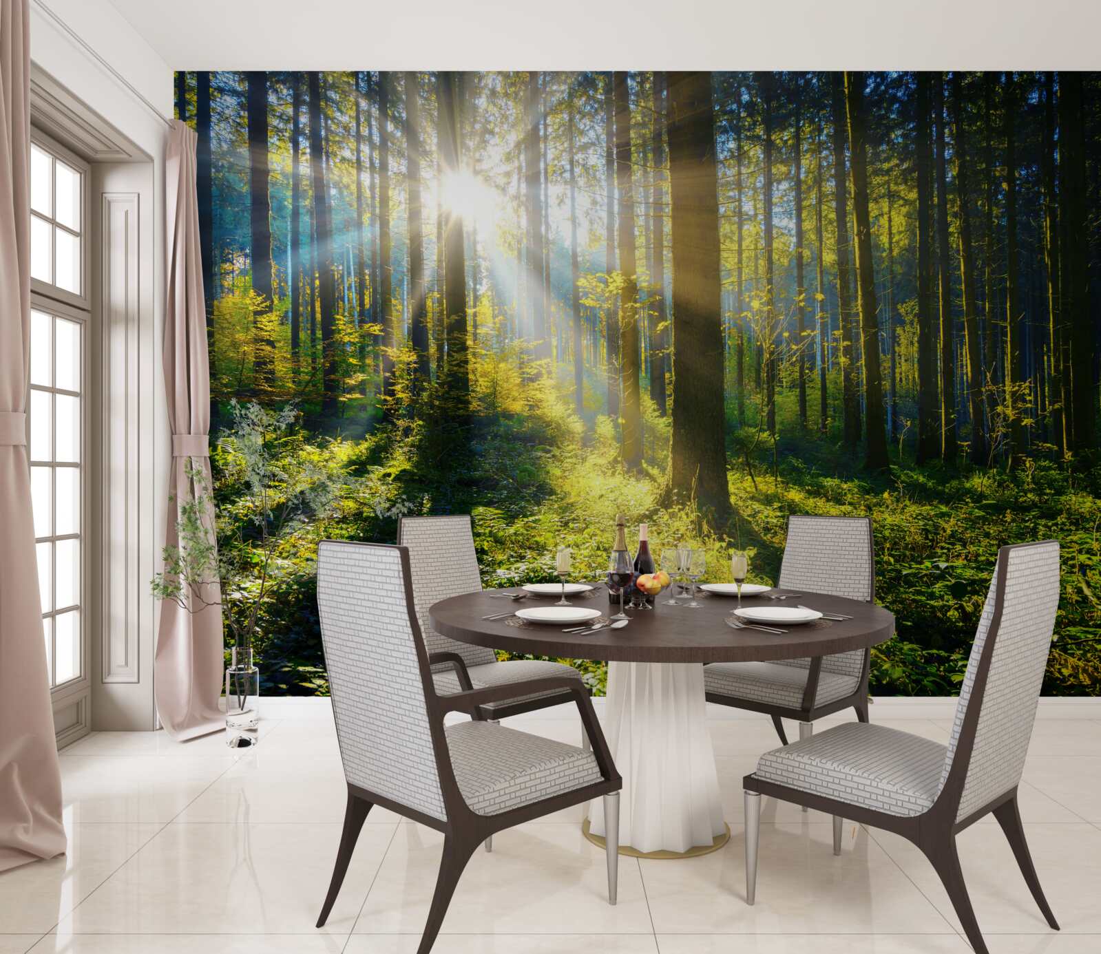 Fototapet lumina strălucitoare încălzește un tufiș întunecat