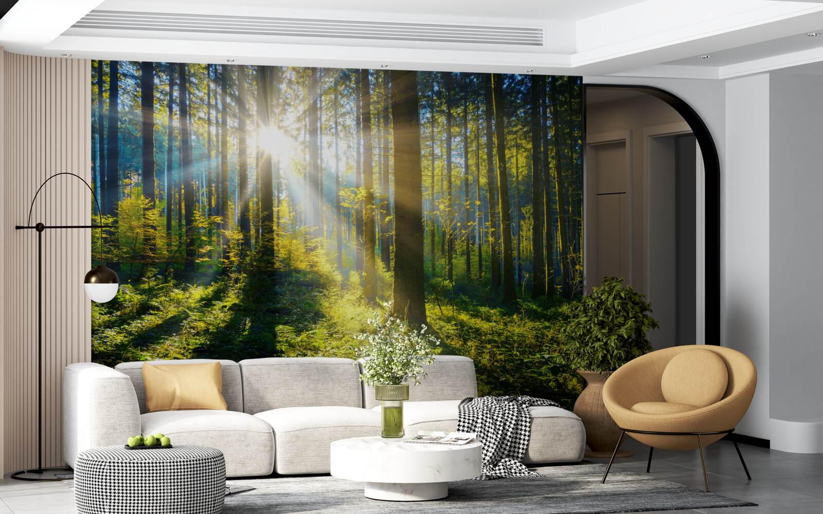 Fototapet lumina strălucitoare încălzește un tufiș întunecat