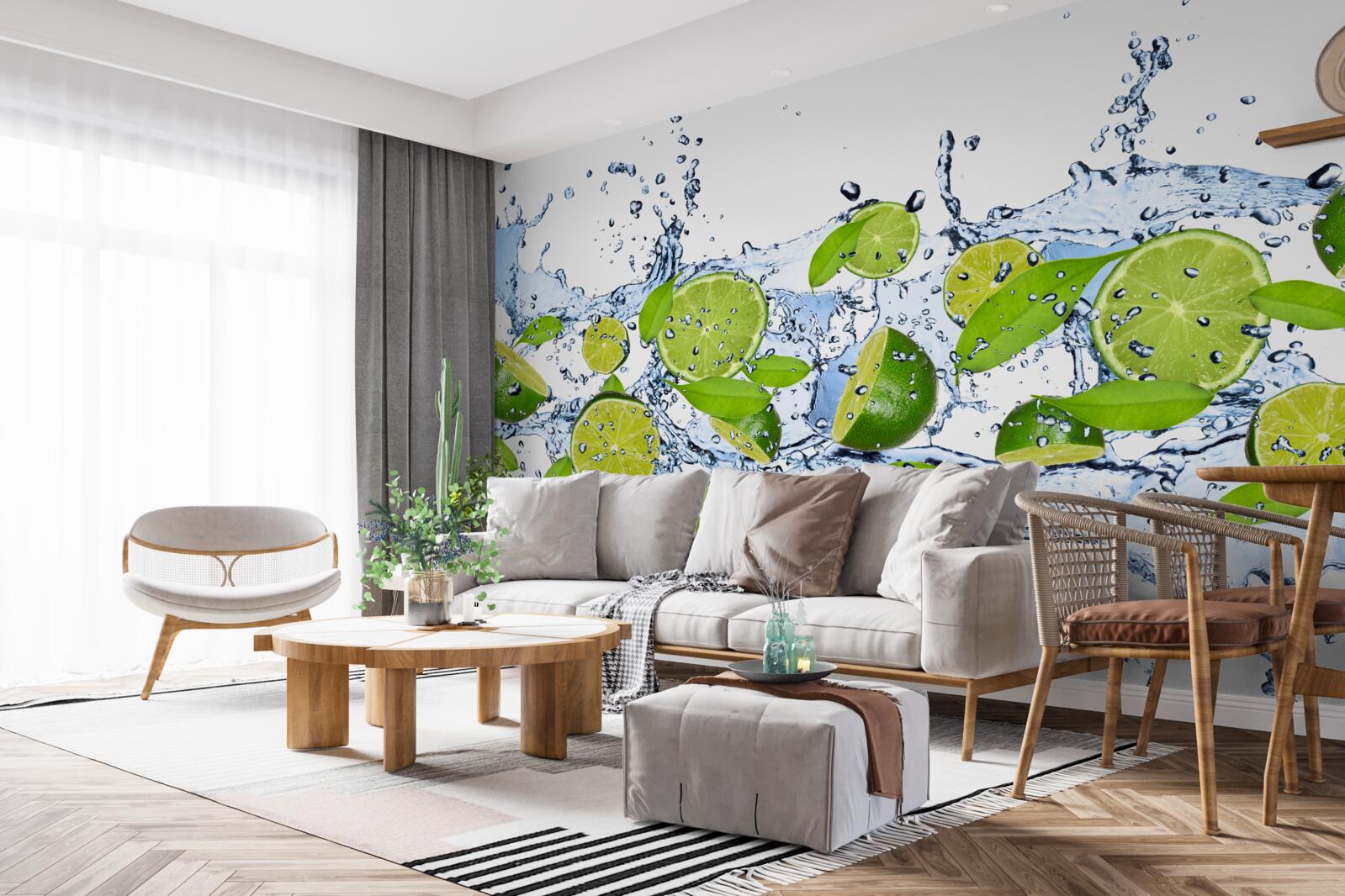 Fototapet lime tăiate felii și înmuiate în apă