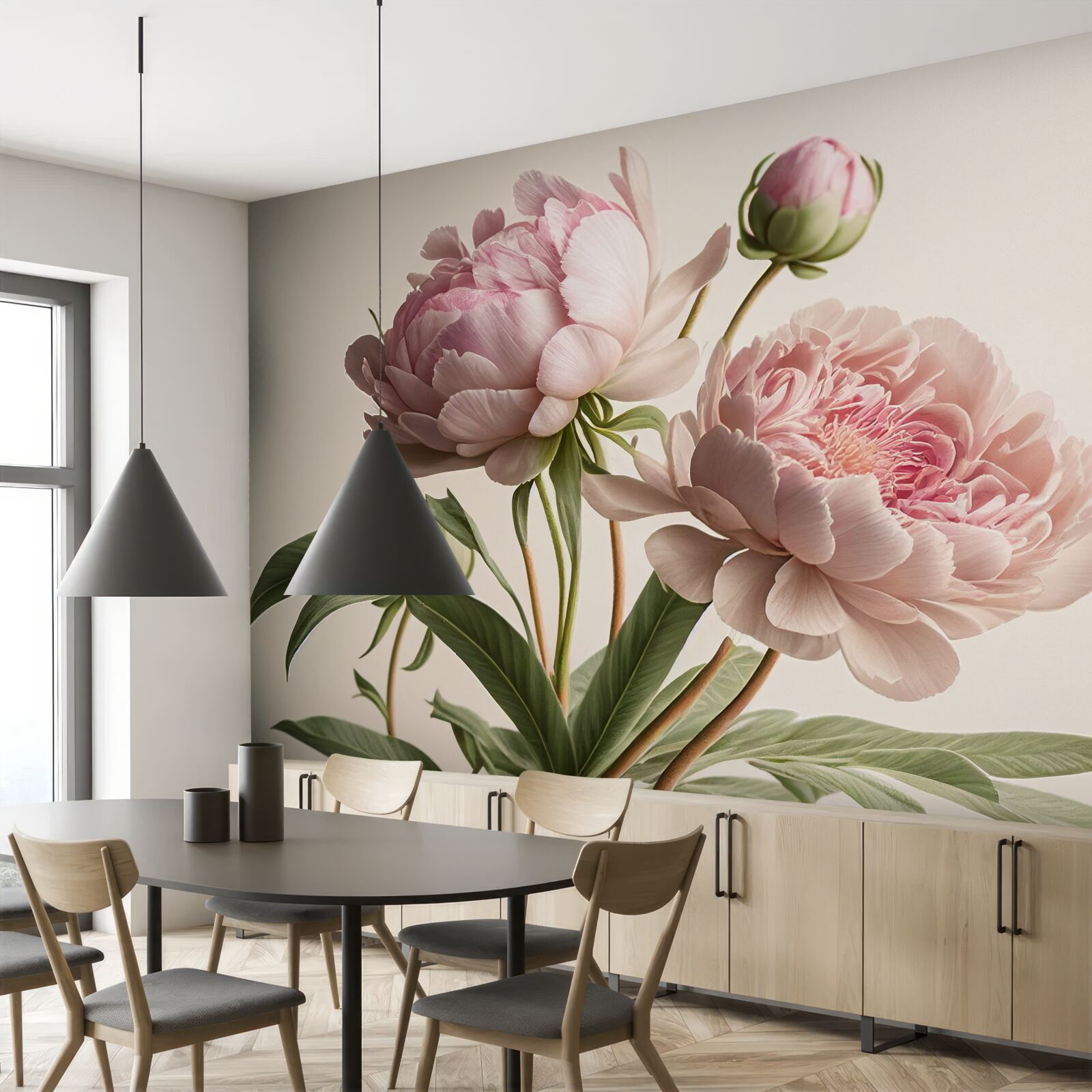 Fototapet set de bujori strălucitori