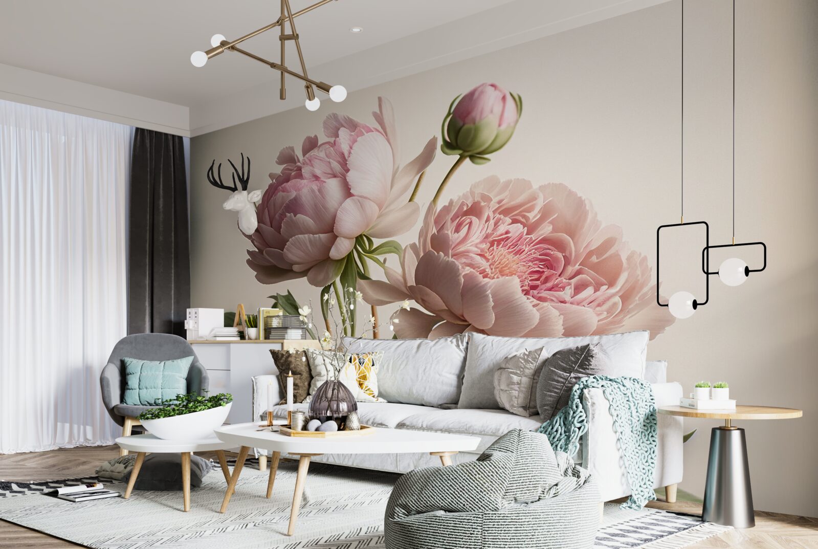 Fototapet set de bujori strălucitori