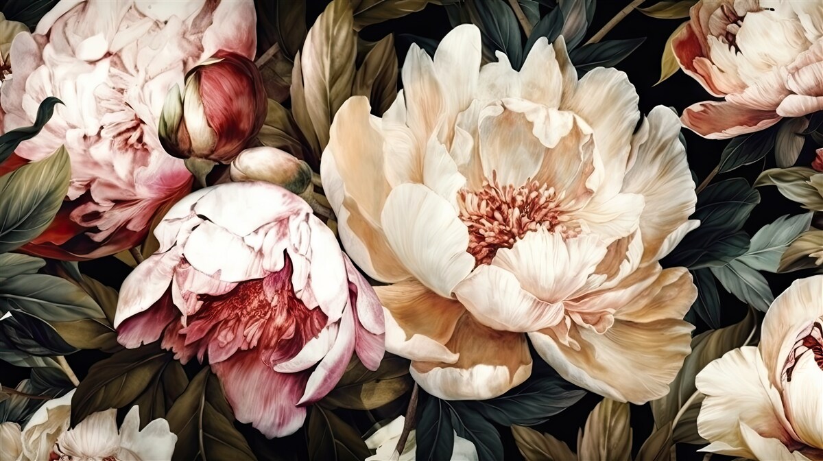 Fototapet flori mari cu muguri albi