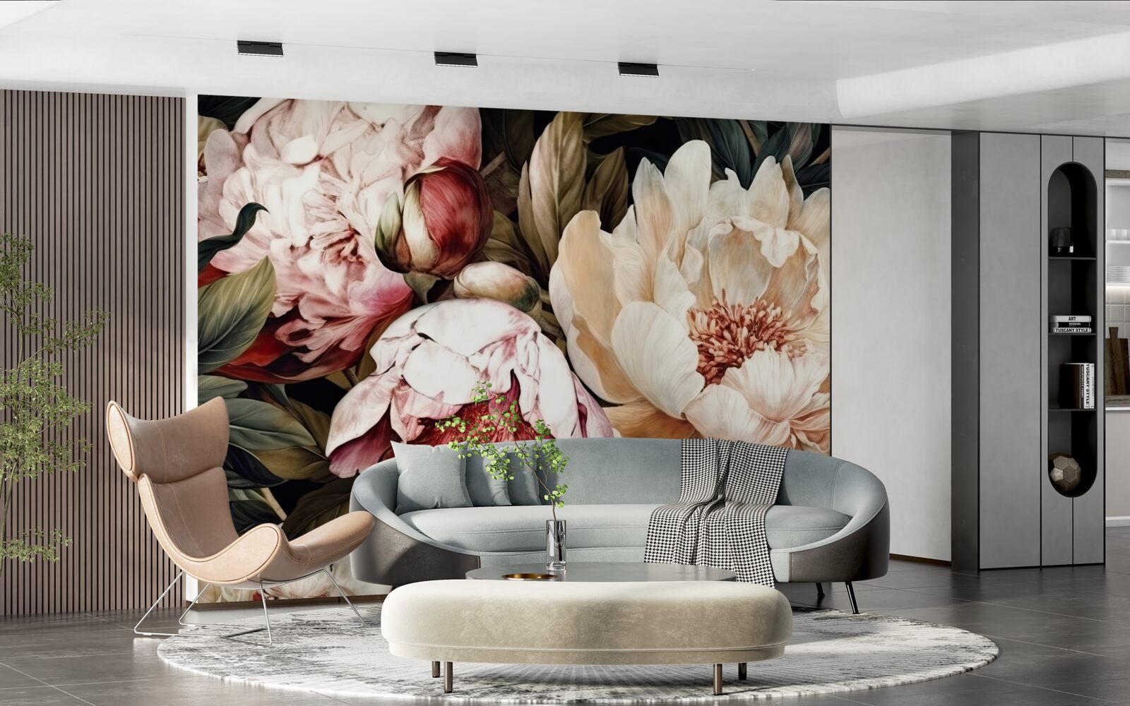 Fototapet flori mari cu muguri albi