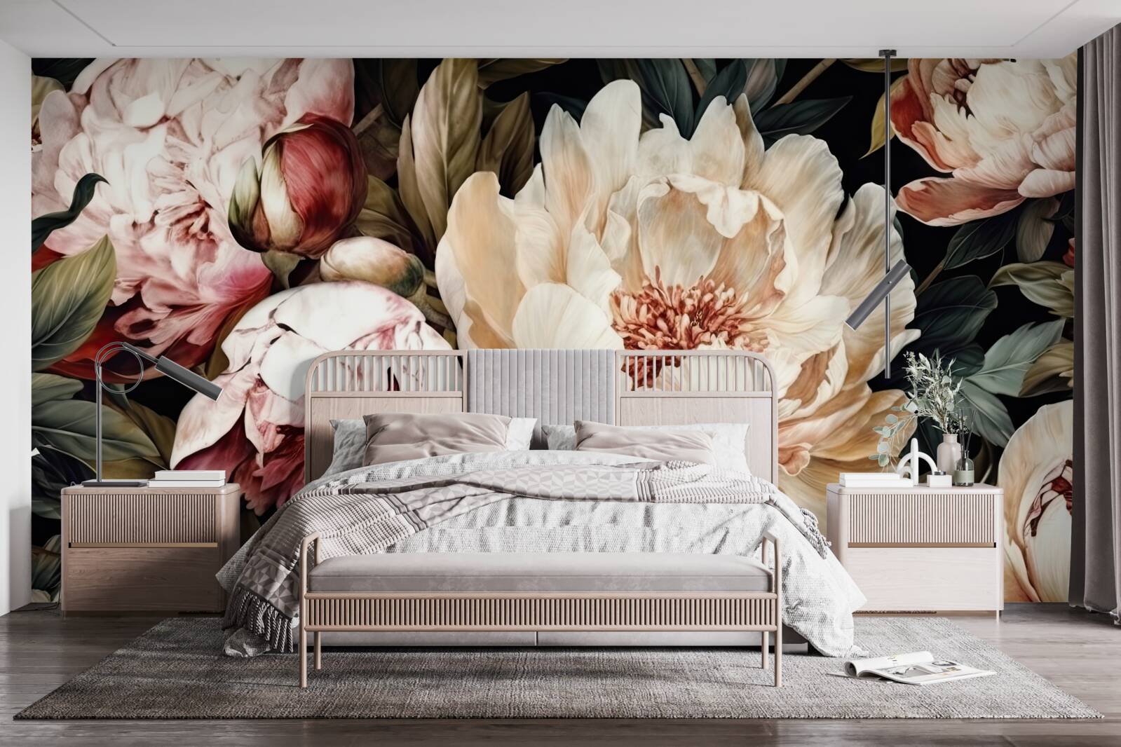 Fototapet flori mari cu muguri albi