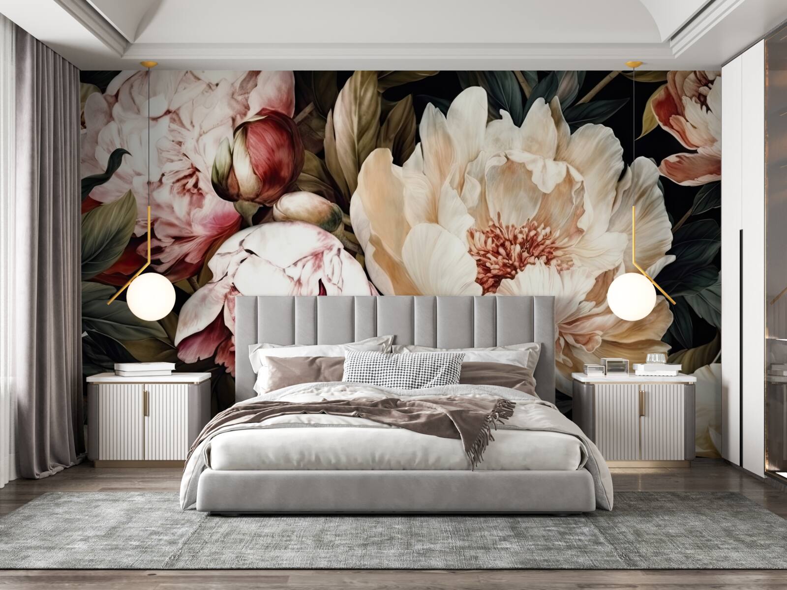 Fototapet flori mari cu muguri albi