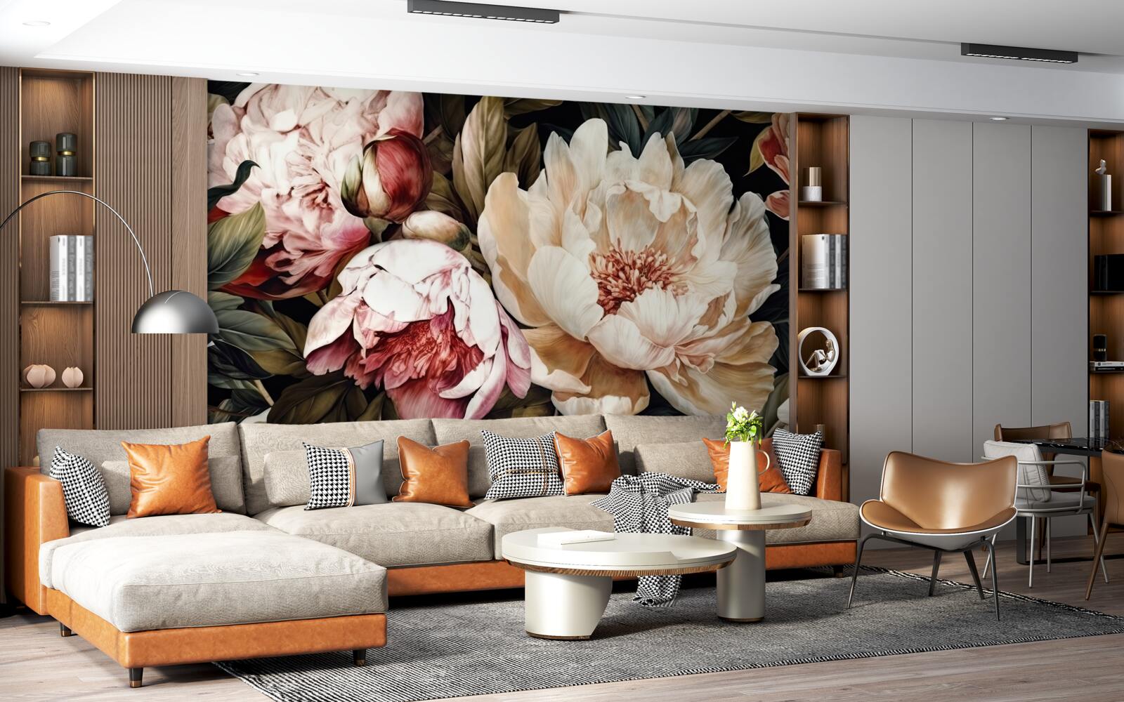 Fototapet flori mari cu muguri albi