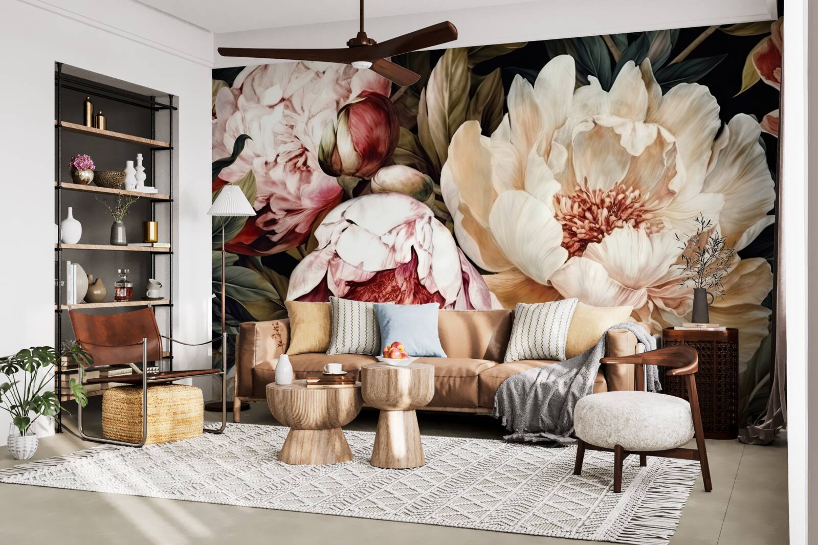 Fototapet flori mari cu muguri albi