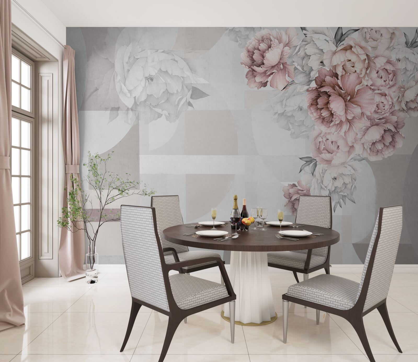 Fototapet flori mari pe un fundal gri