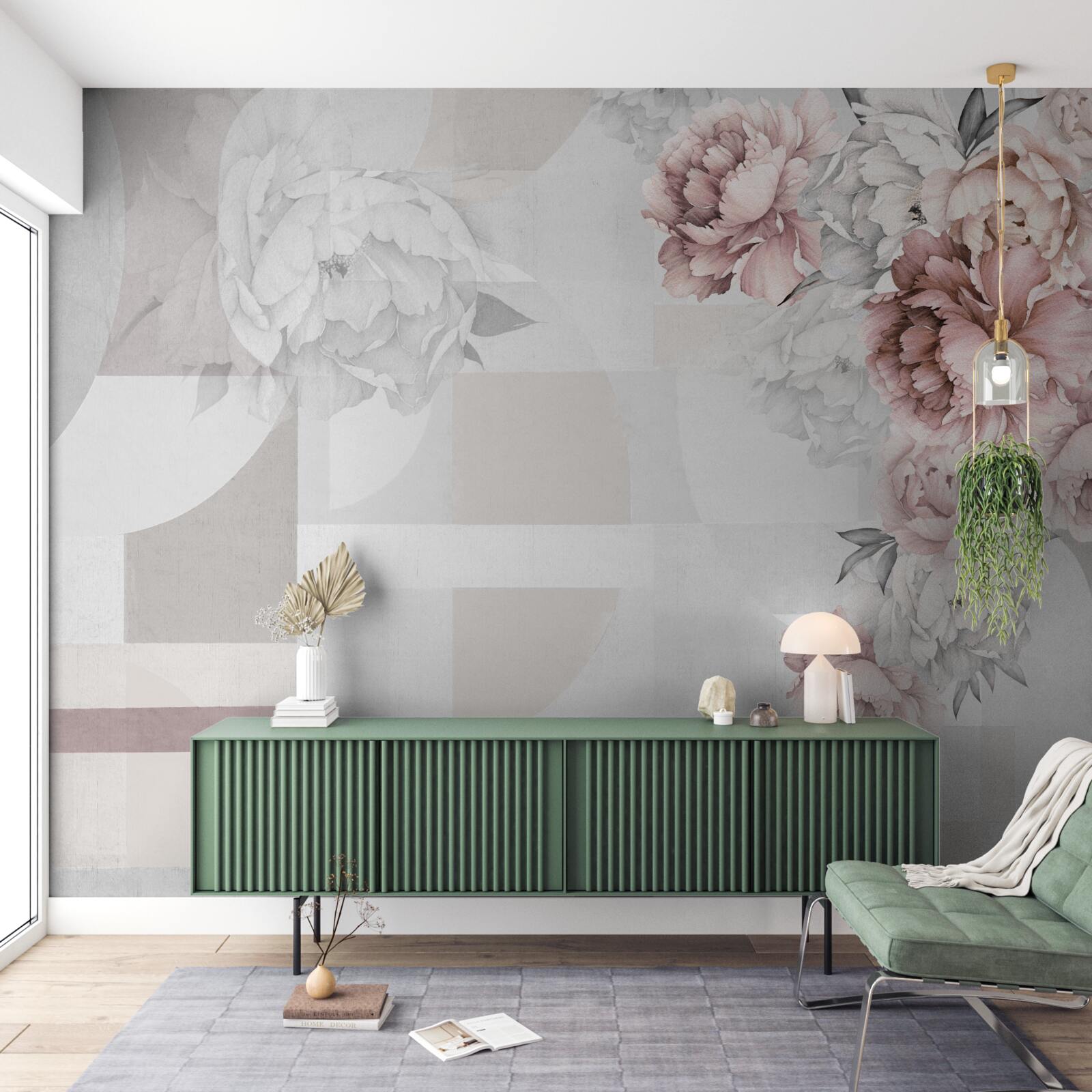 Fototapet flori mari pe un fundal gri