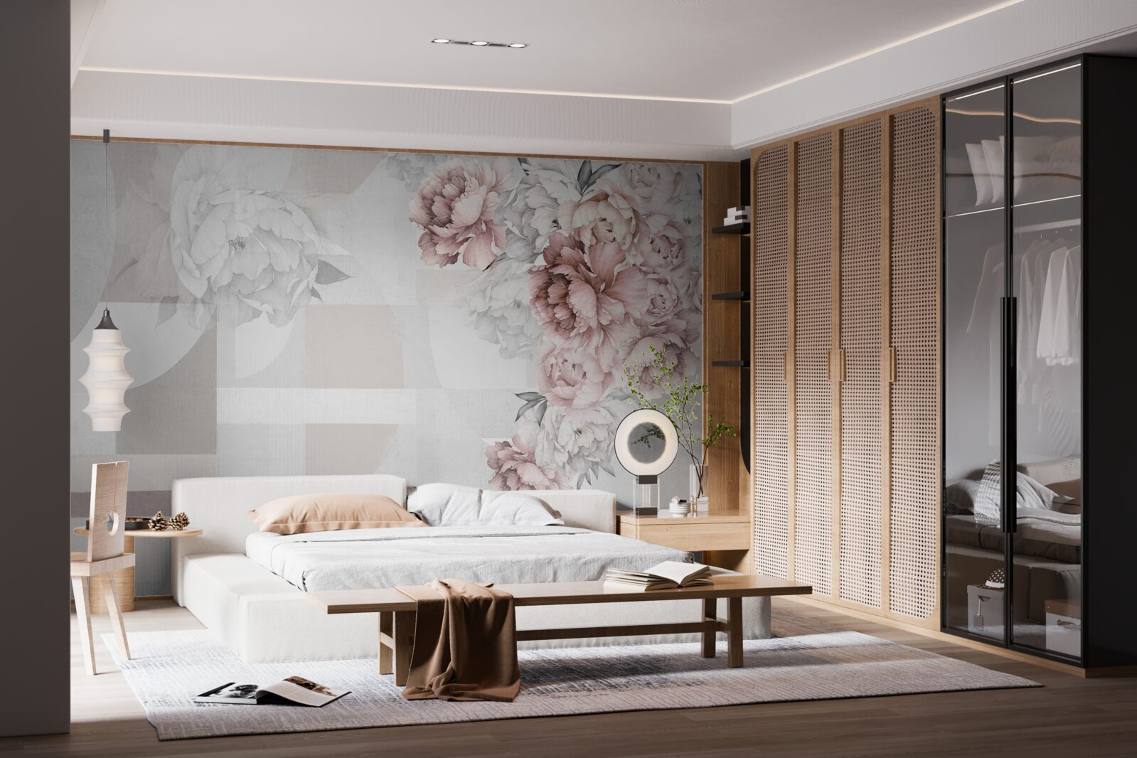 Fototapet flori mari pe un fundal gri