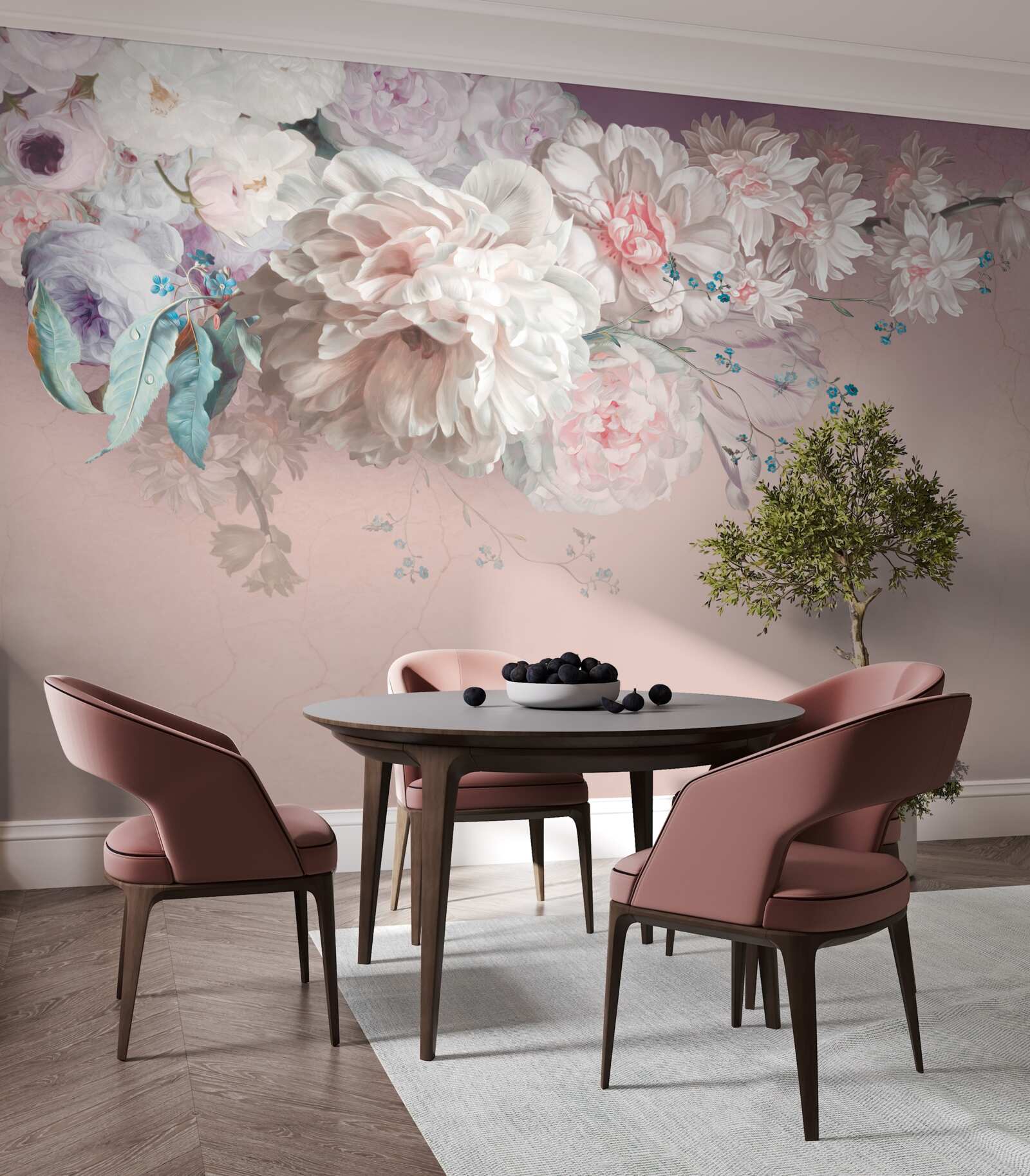 Fototapet pe o ramură se dezvoltă muguri delicați, ușori