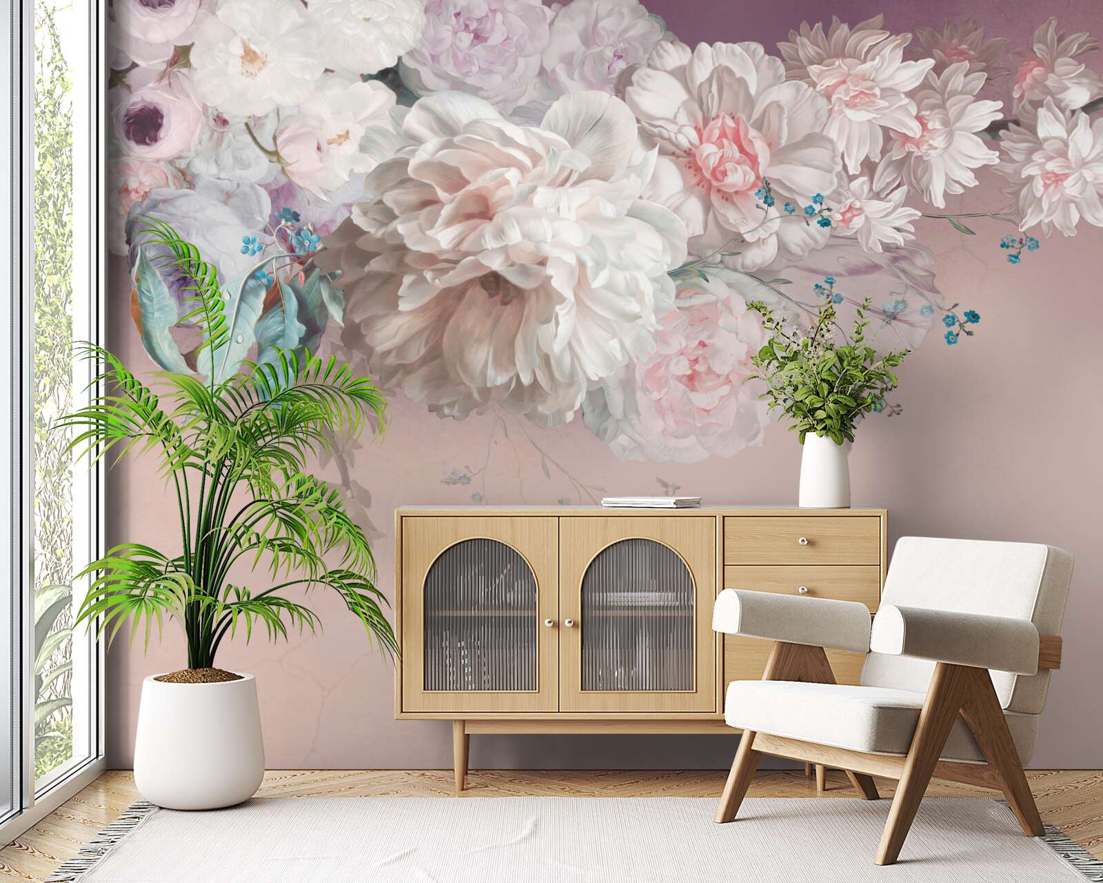 Fototapet pe o ramură se dezvoltă muguri delicați, ușori