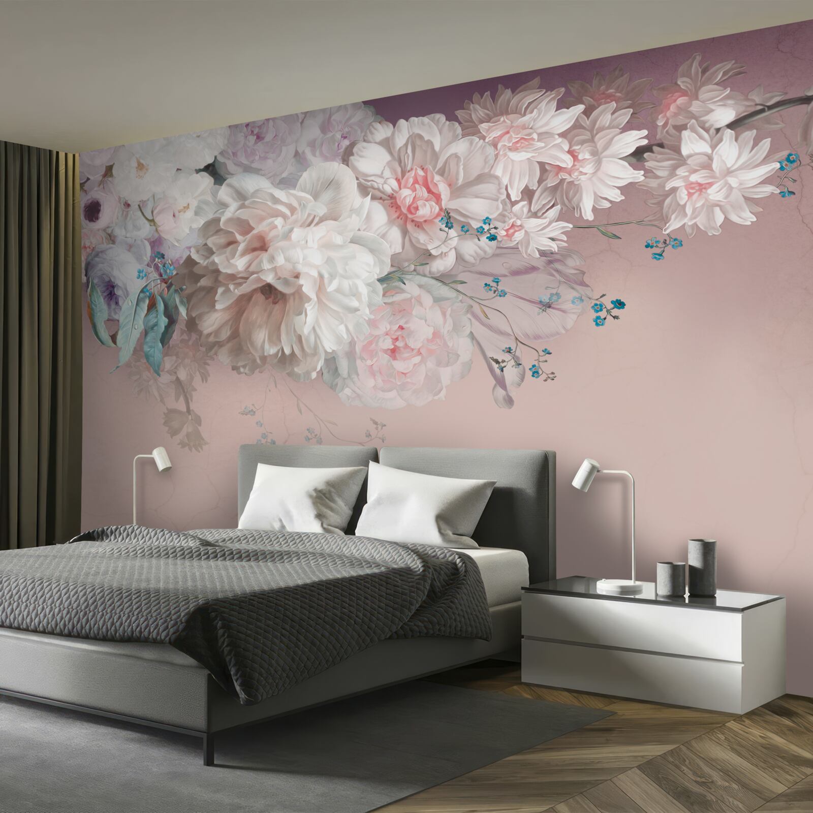 Fototapet pe o ramură se dezvoltă muguri delicați, ușori