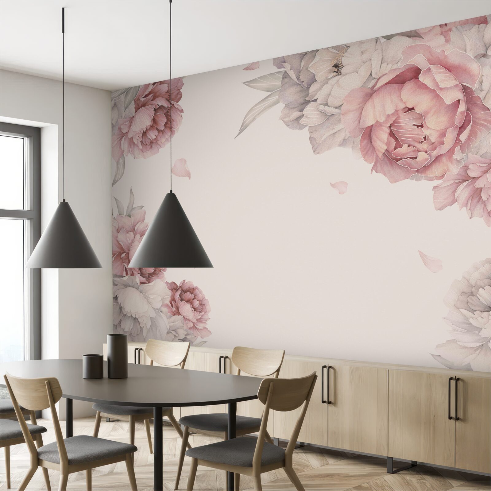 Fototapet ramuri mari de bujori roz