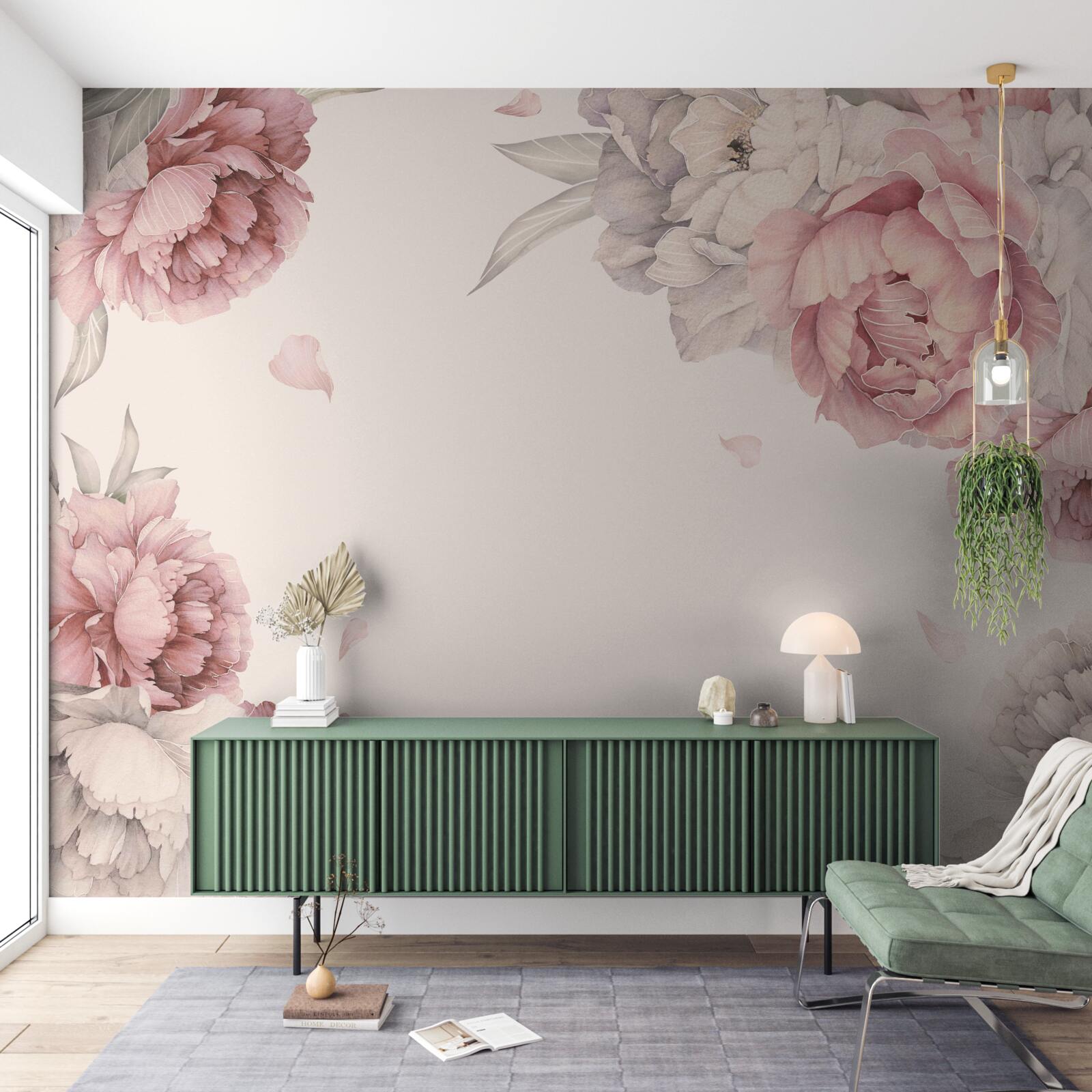 Fototapet ramuri mari de bujori roz