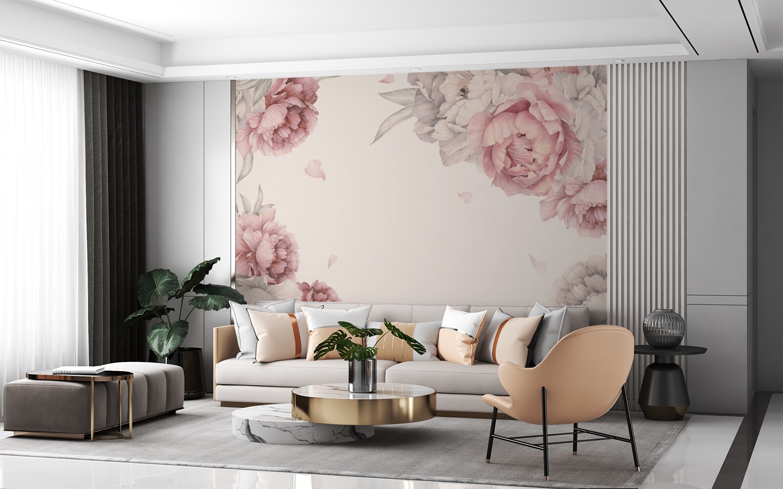 Fototapet ramuri mari de bujori roz