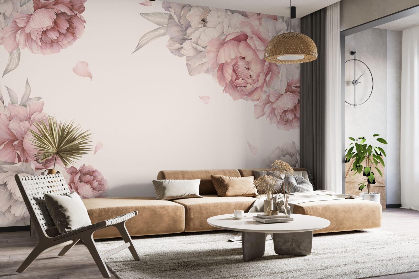 Fototapet ramuri mari de bujori roz