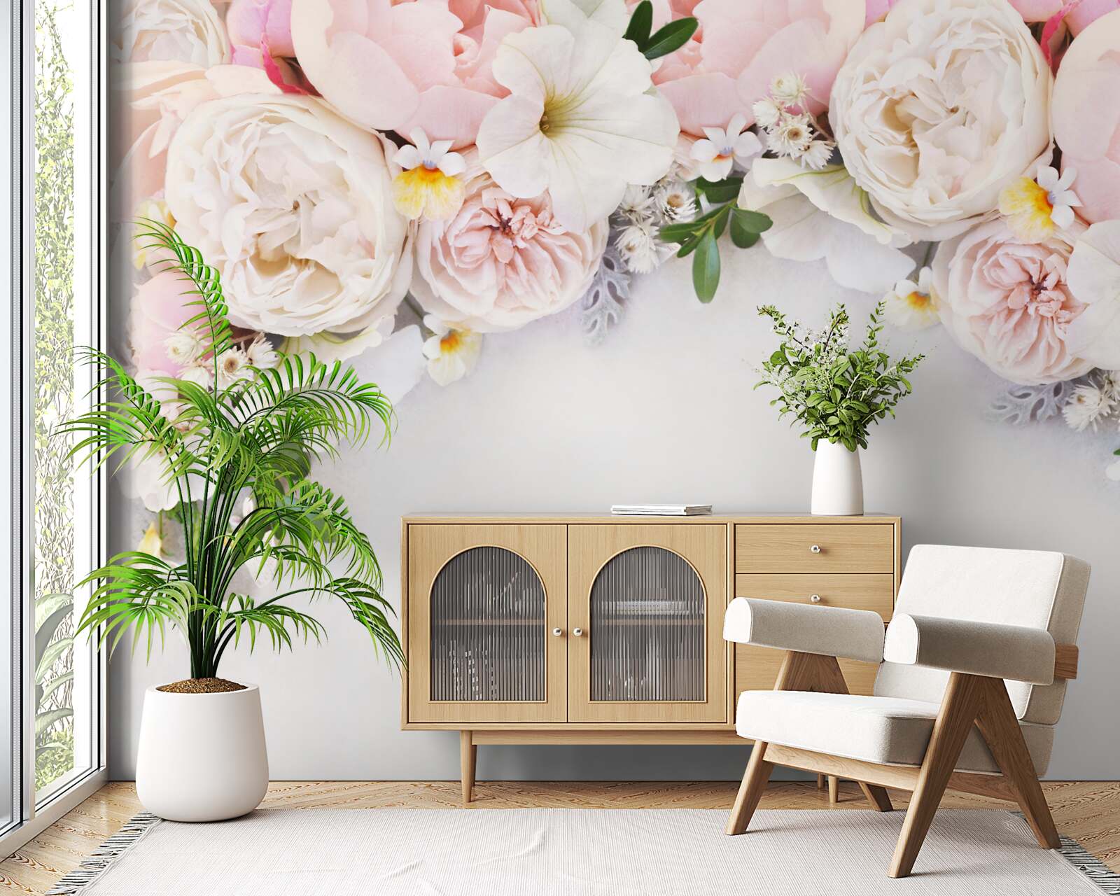 Fototapet o ramură de bujori mari în roz deschis