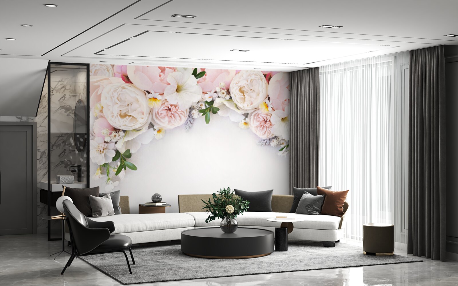 Fototapet o ramură de bujori mari în roz deschis