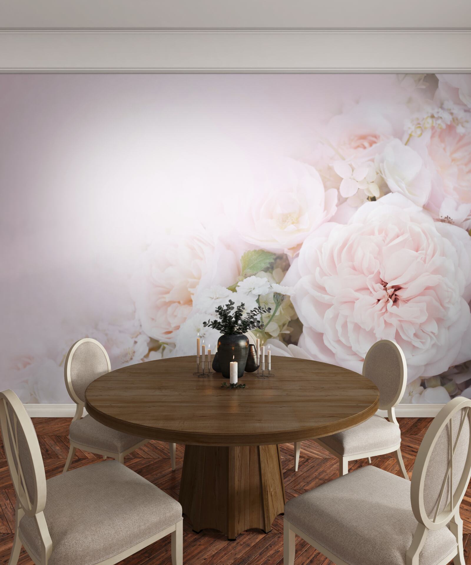 Fototapet fundal luminos decorat cu flori delicate