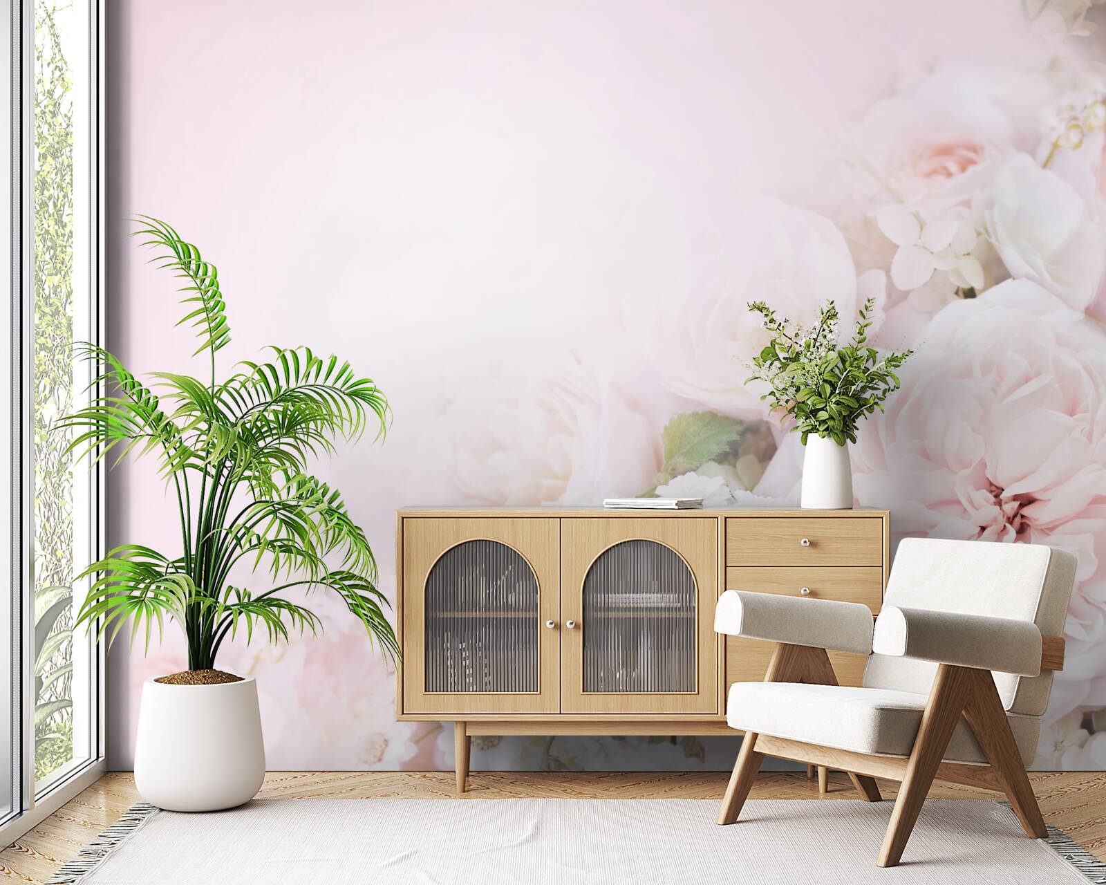 Fototapet fundal luminos decorat cu flori delicate