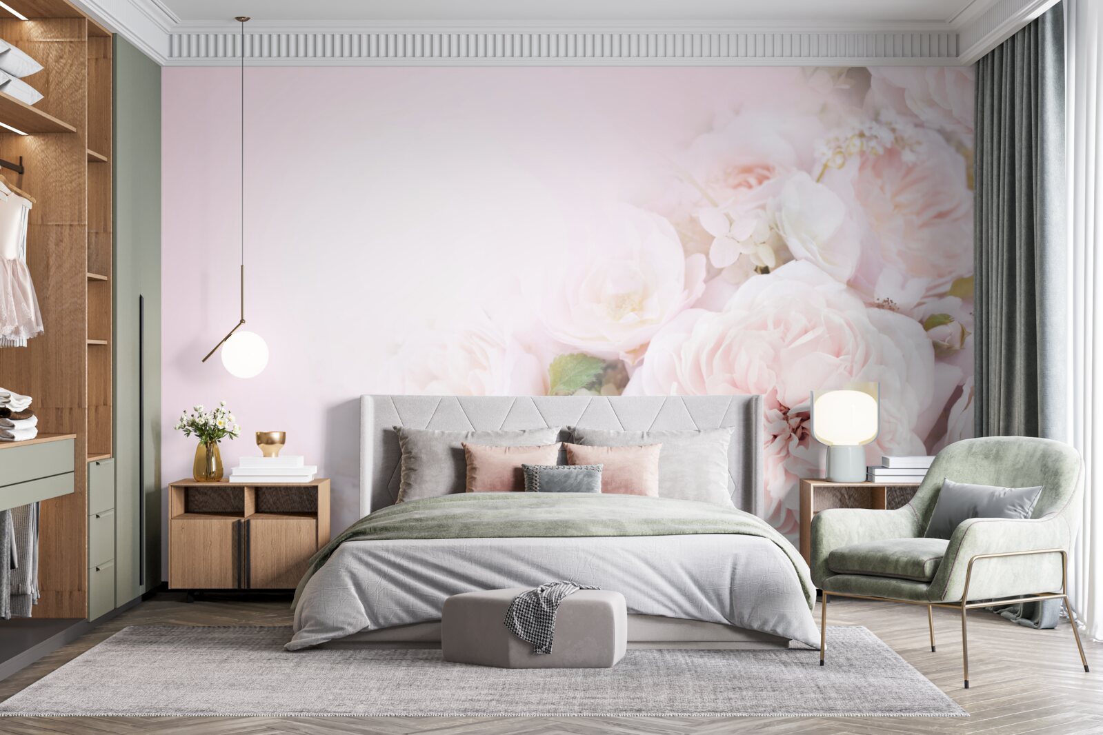 Fototapet fundal luminos decorat cu flori delicate