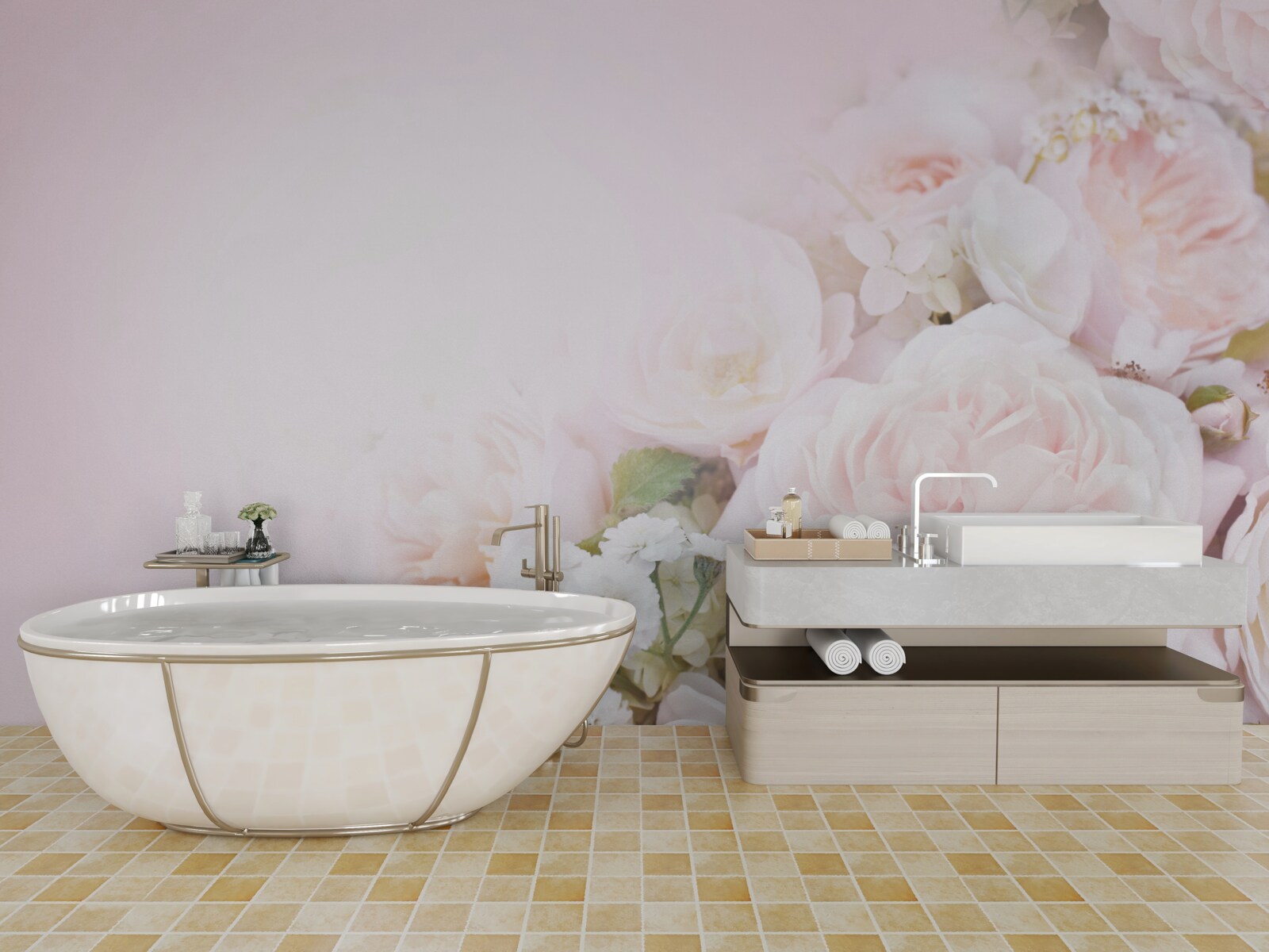 Fototapet fundal luminos decorat cu flori delicate