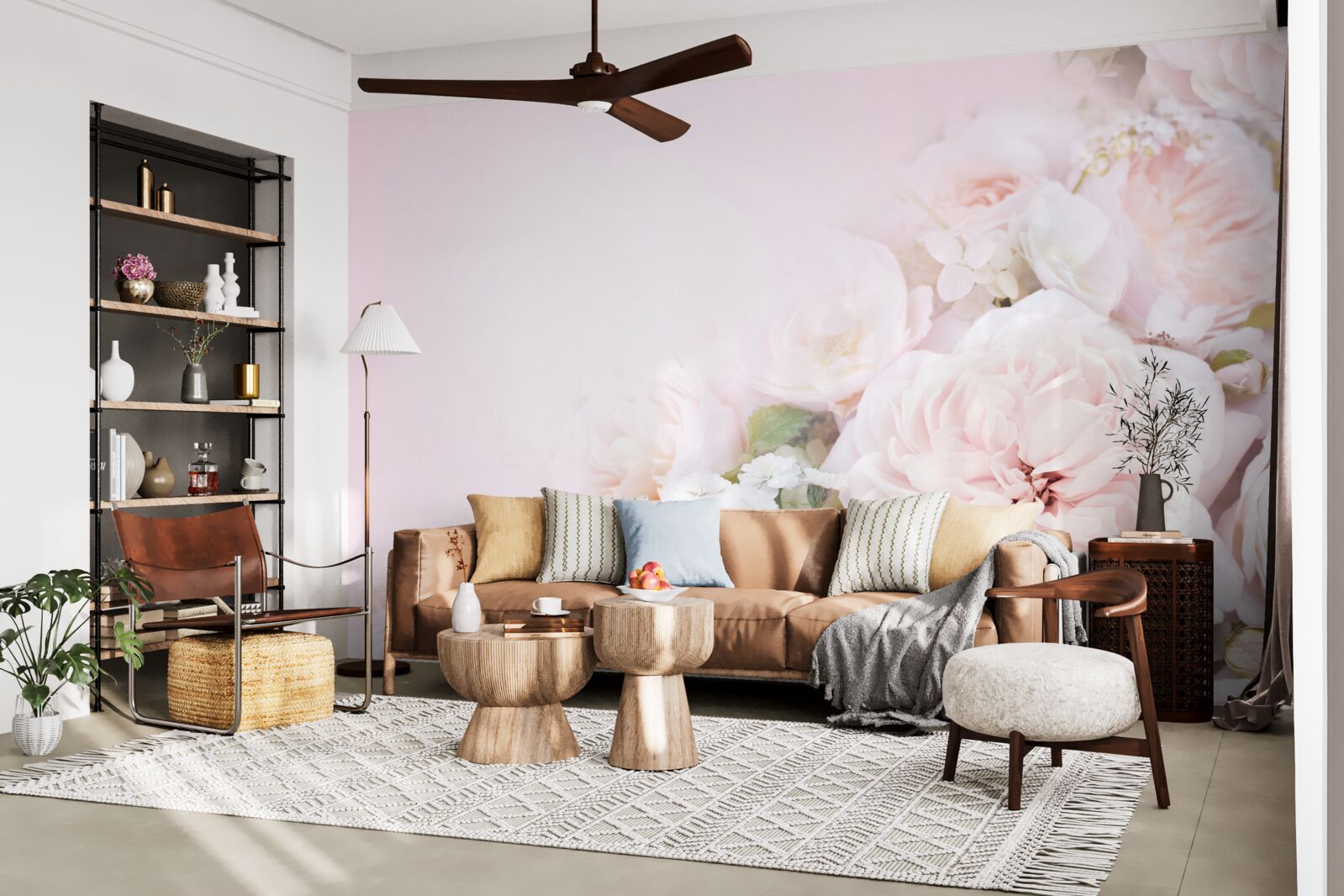 Fototapet fundal luminos decorat cu flori delicate