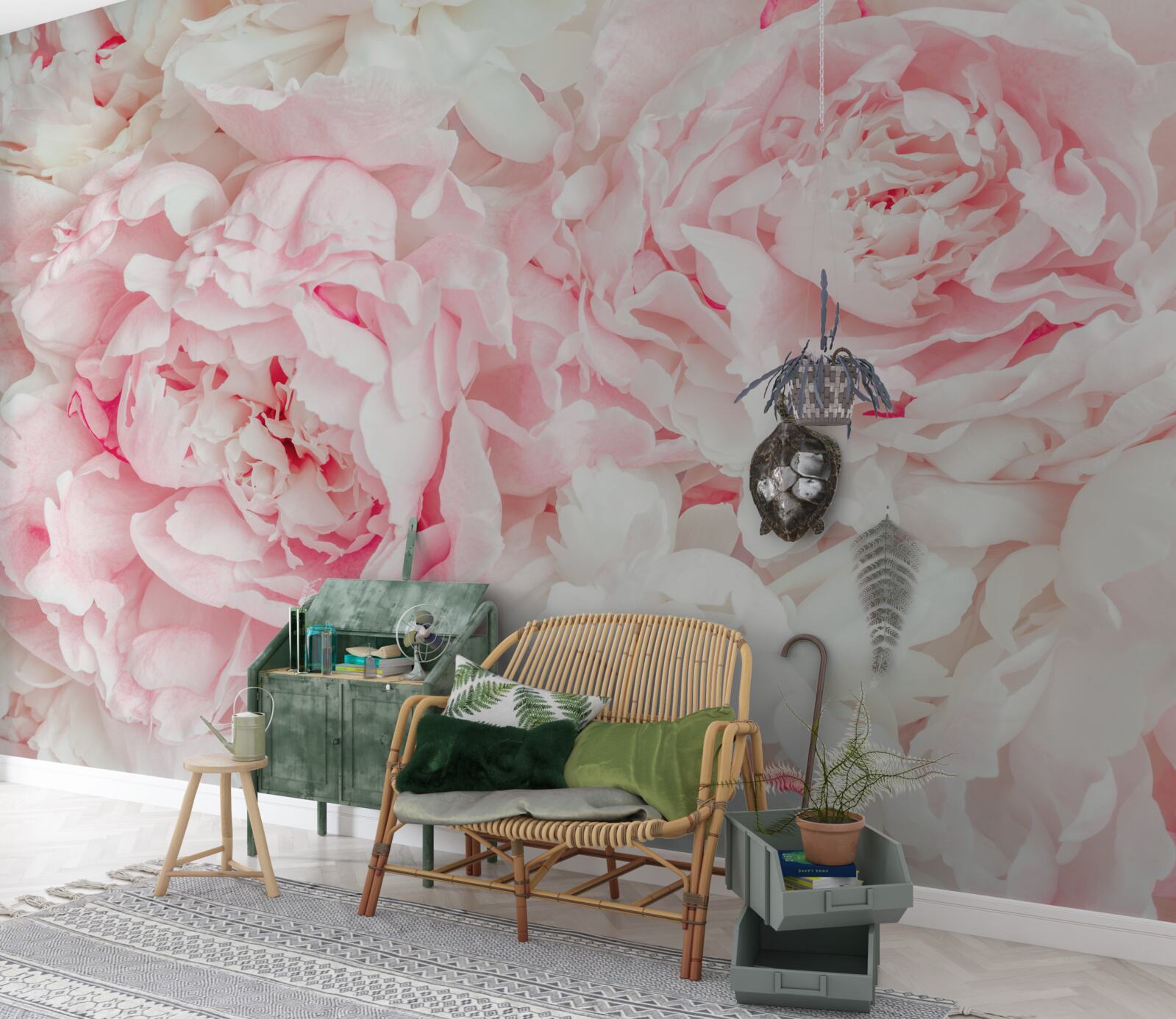 Fototapet flori albe cu frunze mari