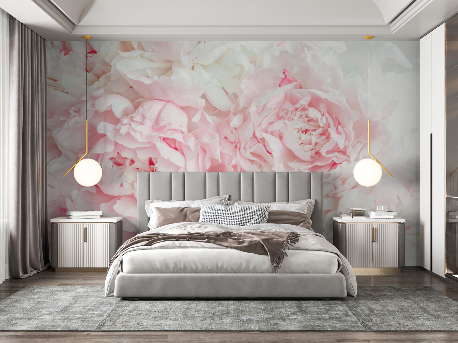 Fototapet flori albe cu frunze mari