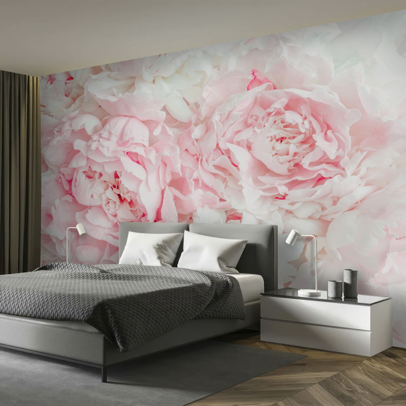 Fototapet flori albe cu frunze mari