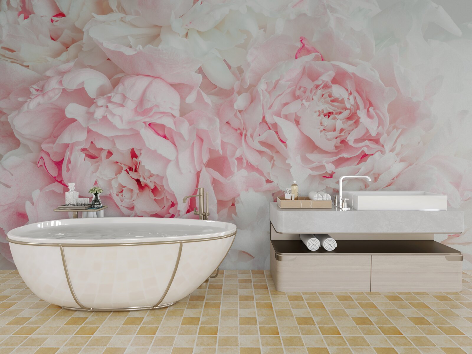 Fototapet flori albe cu frunze mari