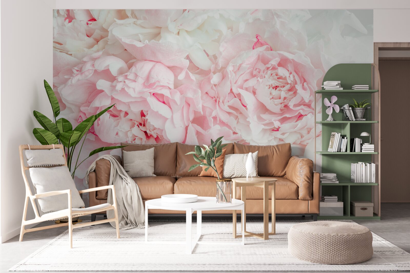 Fototapet flori albe cu frunze mari