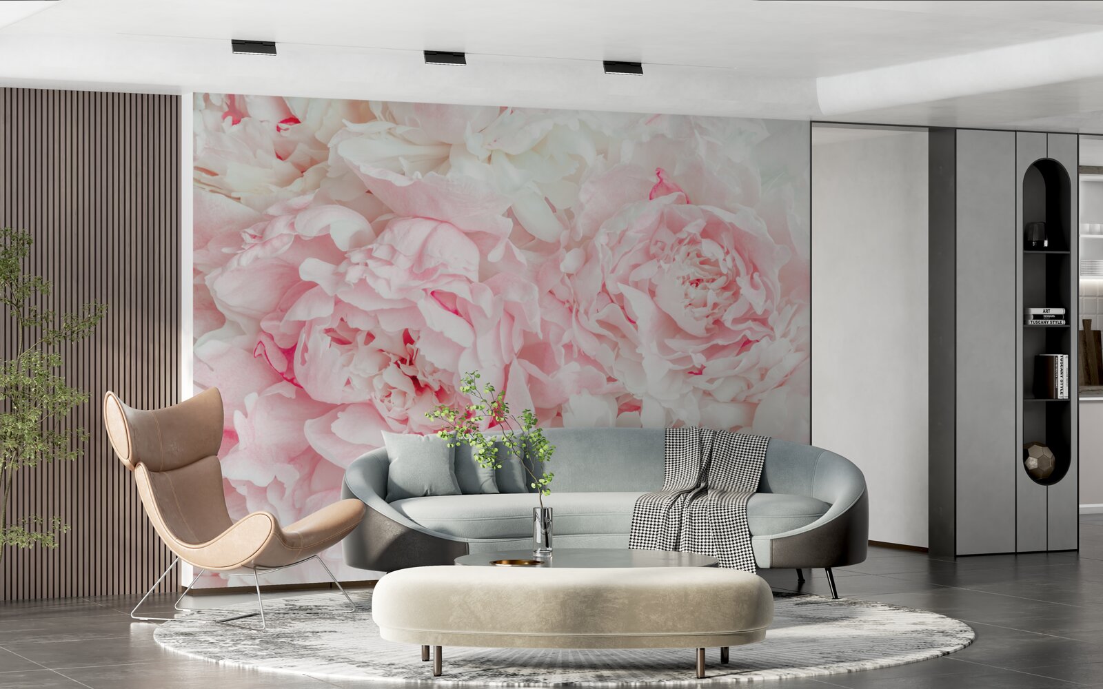 Fototapet flori albe cu frunze mari