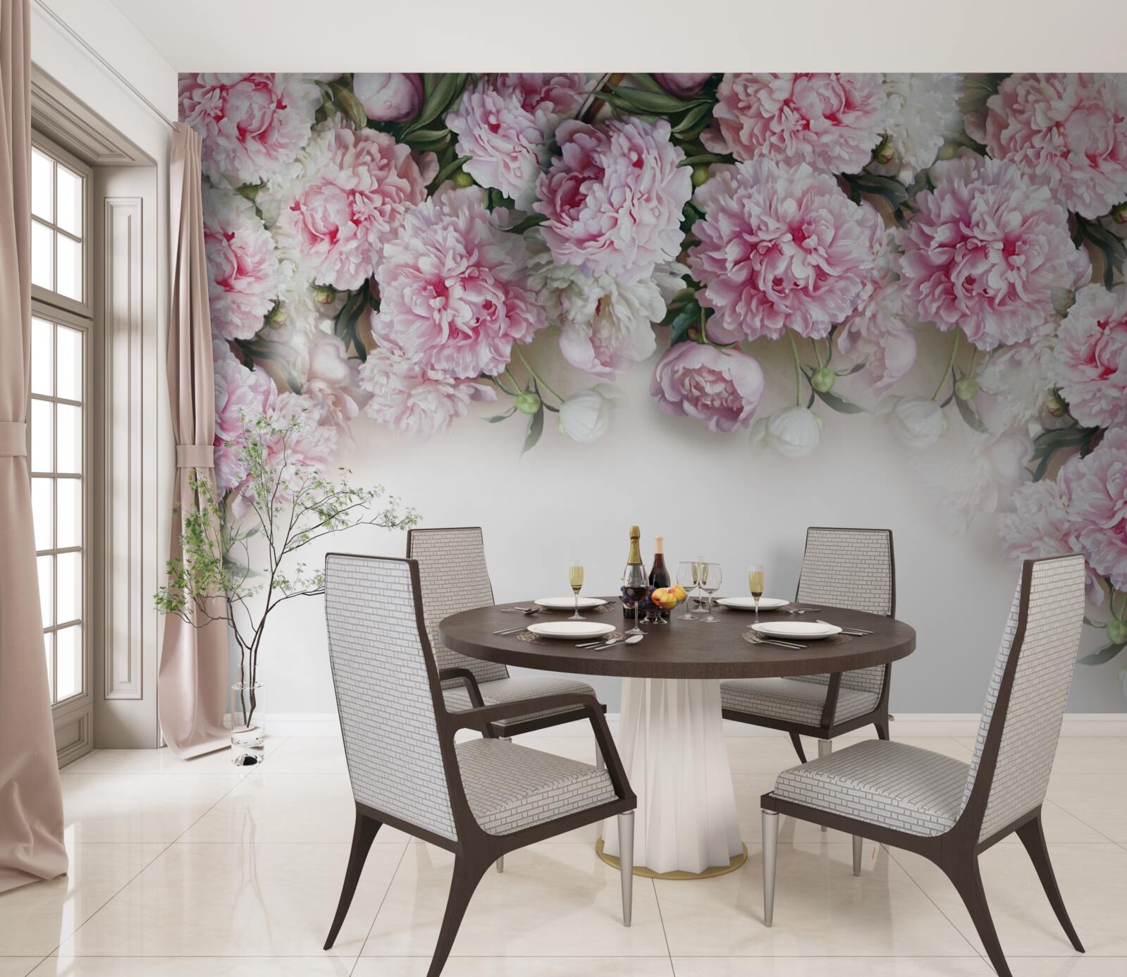 Fototapet flori alb-roz în cascadă