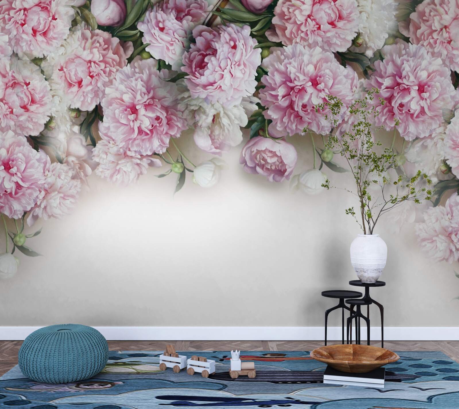 Fototapet flori alb-roz în cascadă