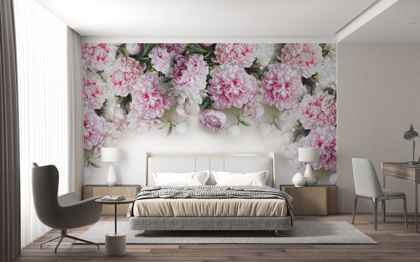 Fototapet flori alb-roz în cascadă