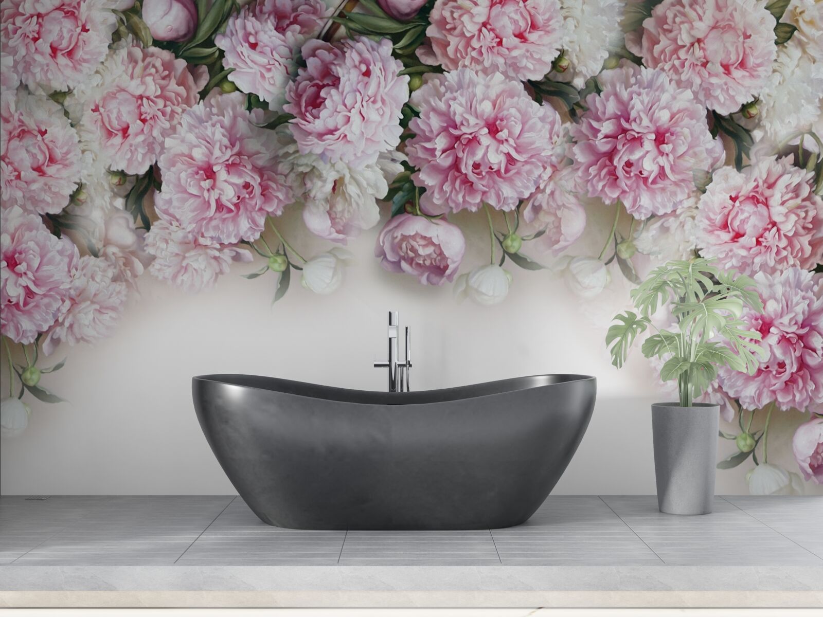 Fototapet flori alb-roz în cascadă