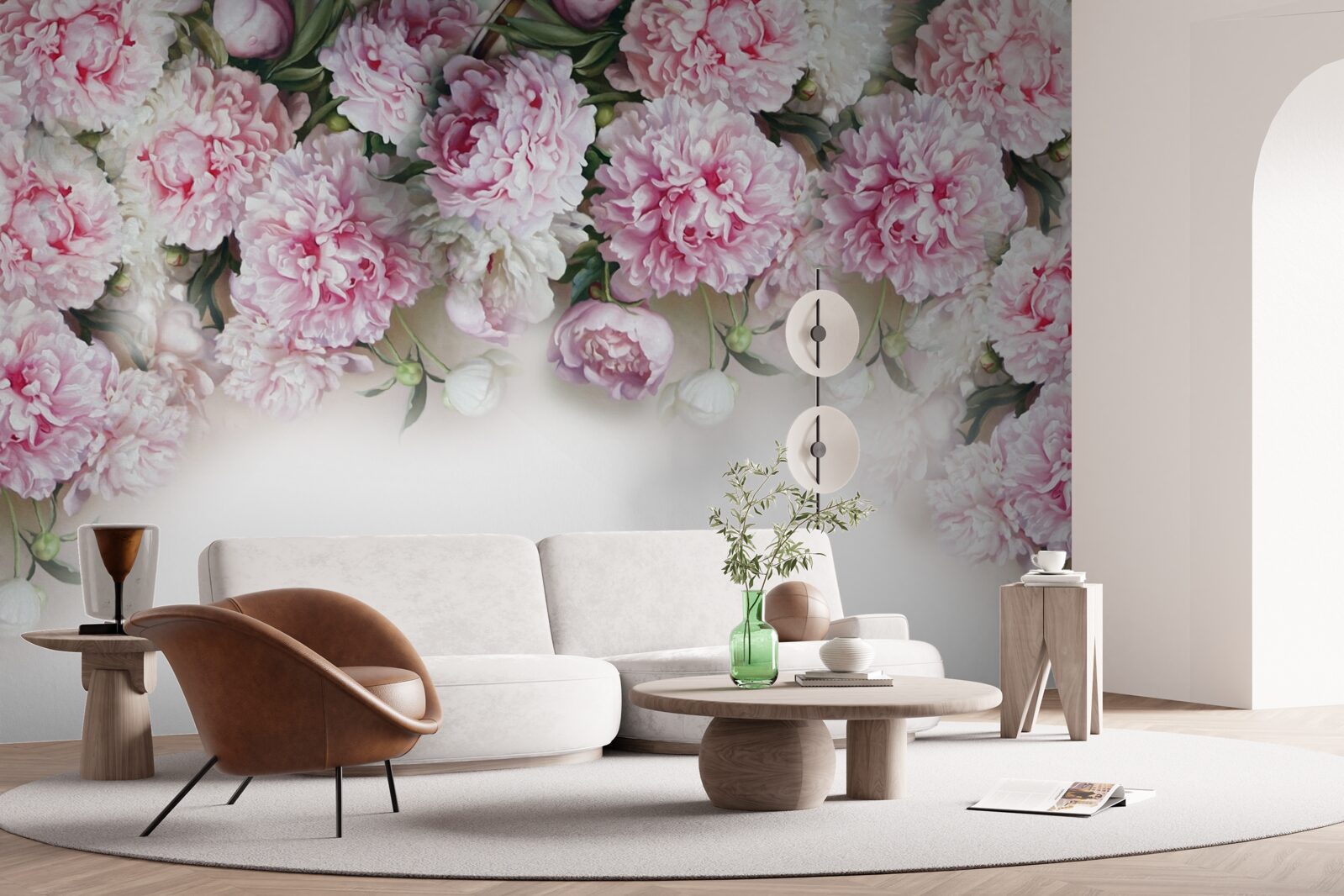 Fototapet flori alb-roz în cascadă