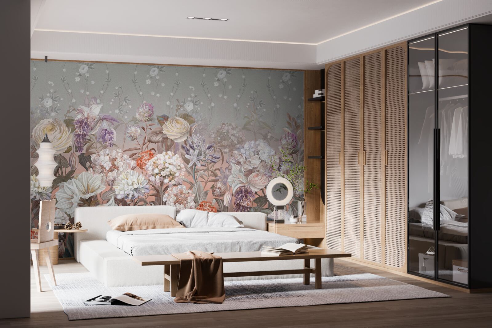 Fototapet flori într-o pajiște sub un cer de noapte