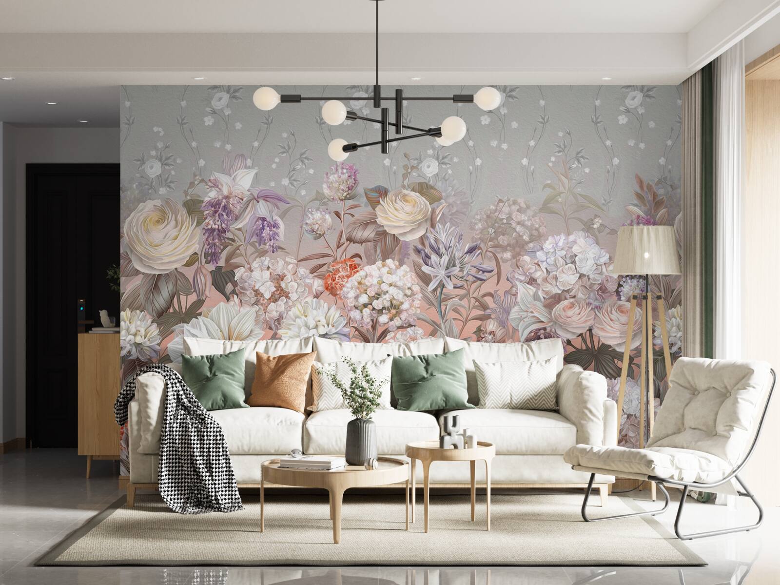 Fototapet flori într-o pajiște sub un cer de noapte