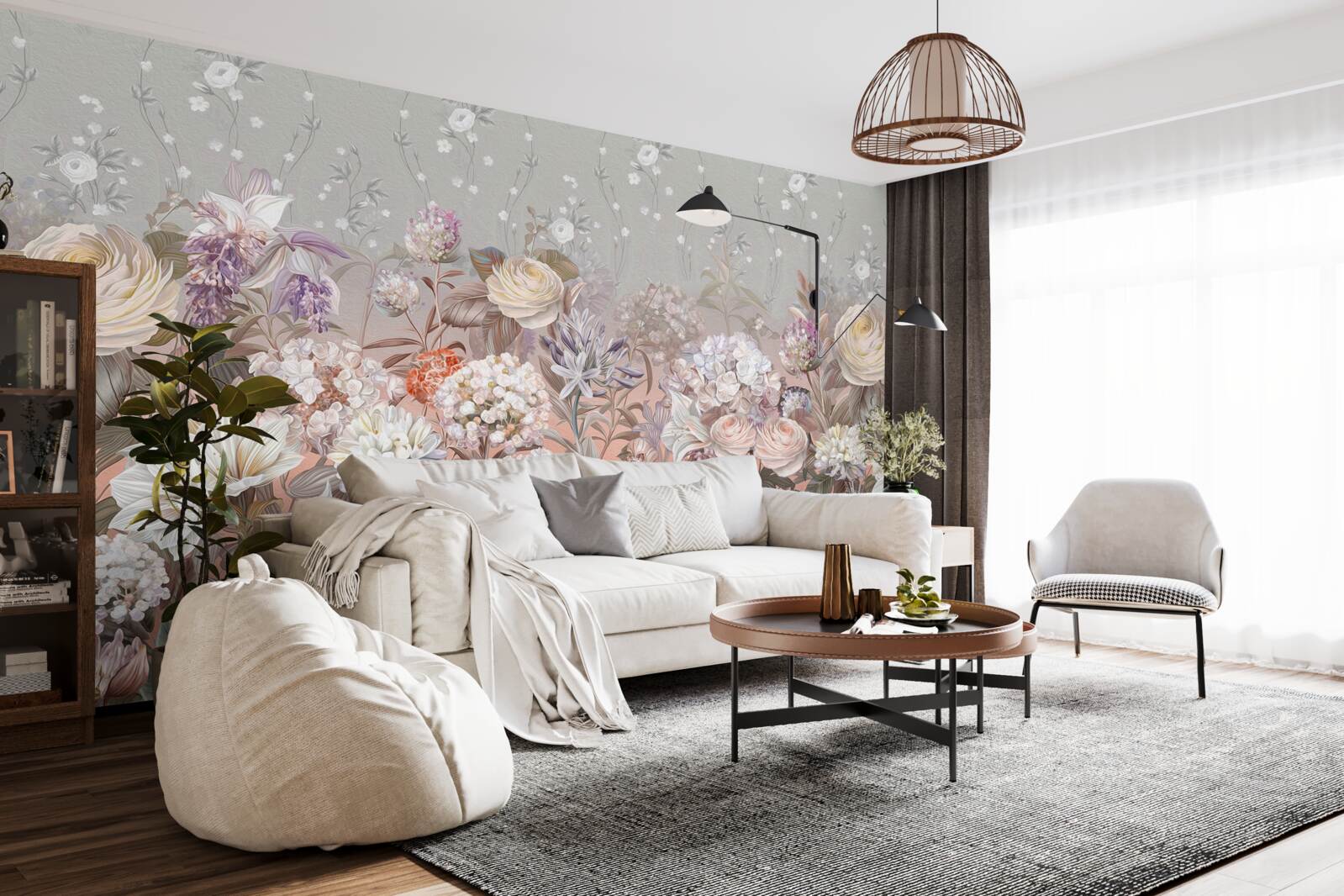 Fototapet flori într-o pajiște sub un cer de noapte