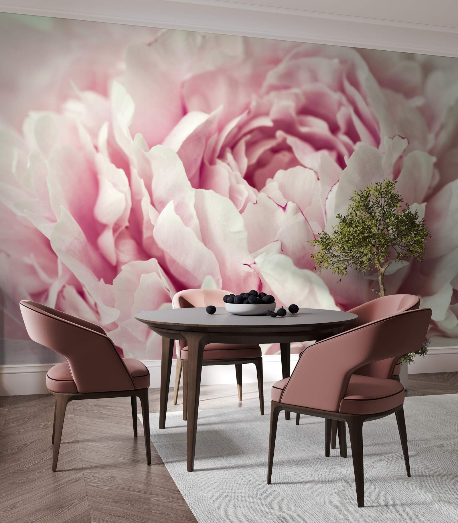 Fototapet frunzele moi ale florii roz